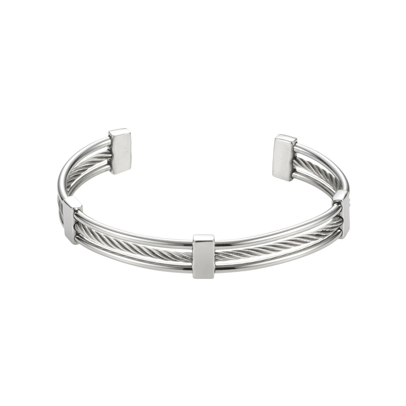 Polished Stainless Steel and Cable Wire Cuff/Bangle (Savage)