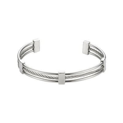Polished Stainless Steel and Cable Wire Cuff/Bangle (Savage)
