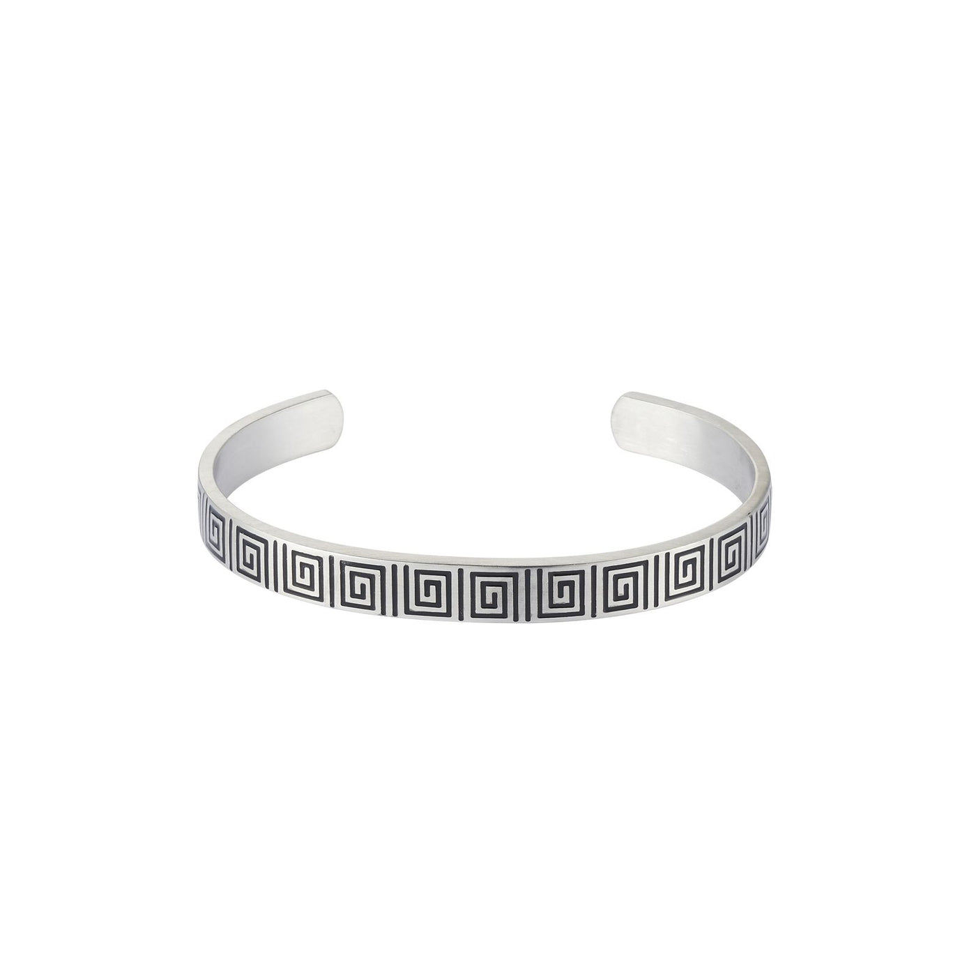 Brushed Stainless Steel Black Enamel Greek Key Pattern Cuff/Bangle