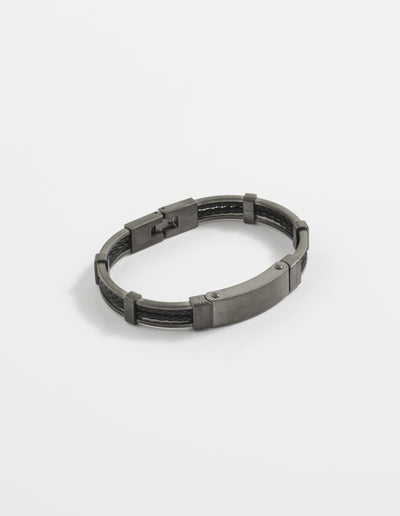 Ion Plated Antique Gun Metal Stainless Steel & Black Leather Bracelet