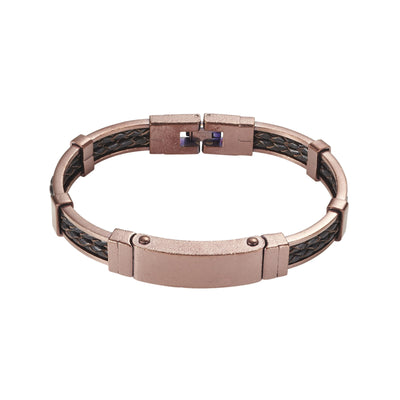 Ion Plated Antique Gun Metal Stainless Steel & Black Leather Bracelet