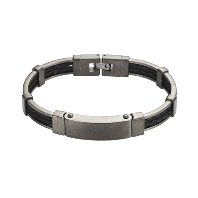 Ion Plated Antique Gun Metal Stainless Steel & Black Leather Bracelet