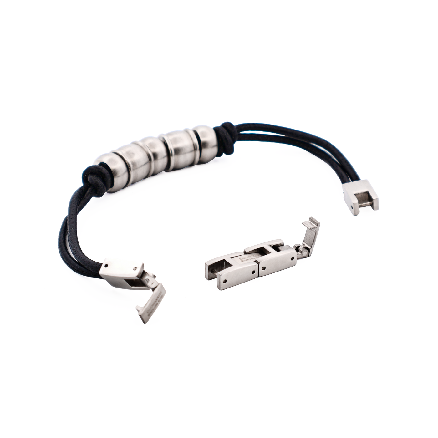 Stainless Steel & Bead Leather Bracelet