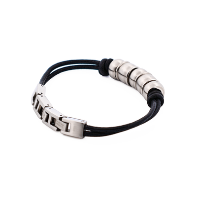 Stainless Steel & Bead Leather Bracelet