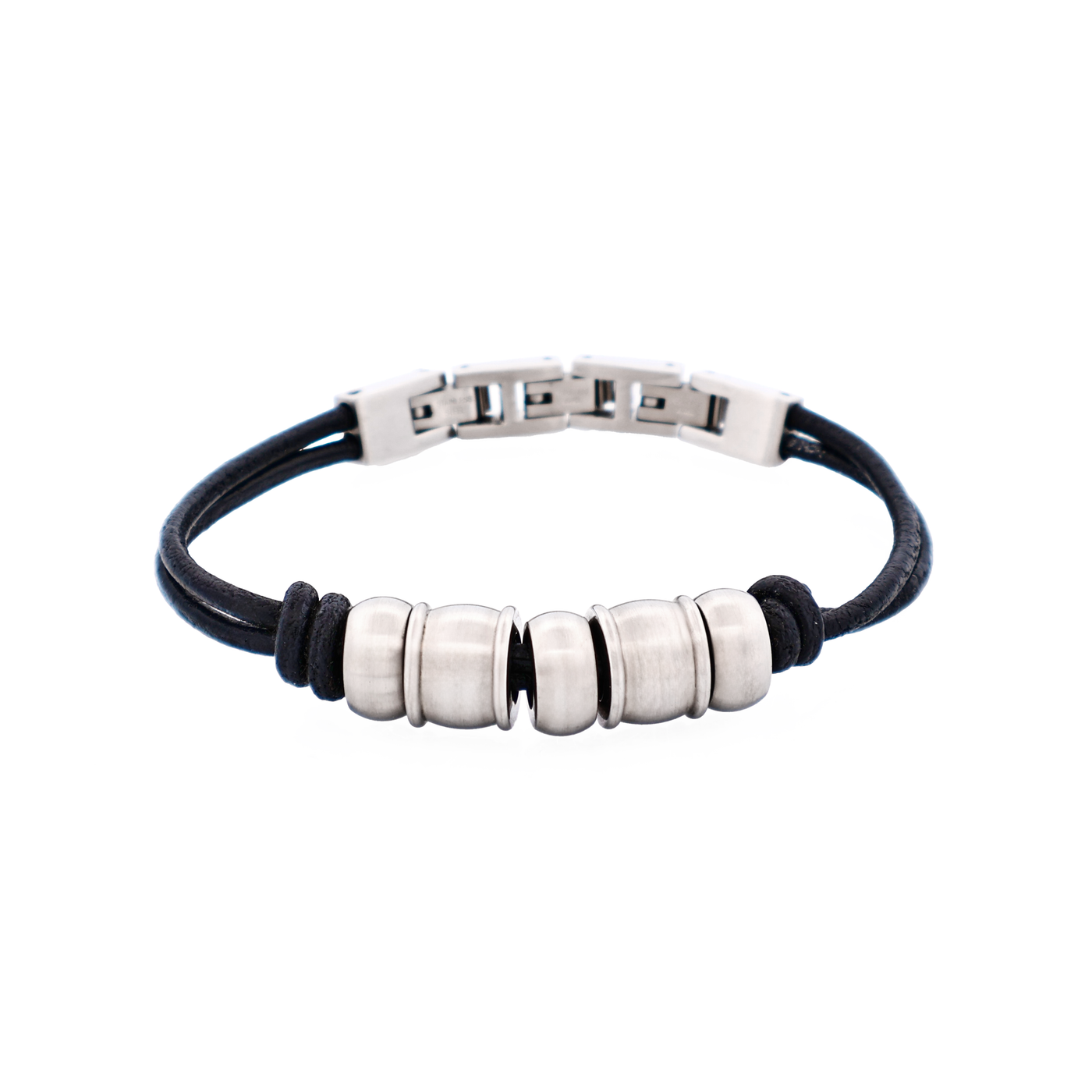 Stainless Steel & Bead Leather Bracelet