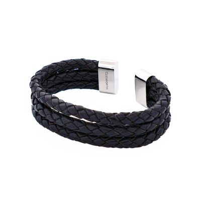 Stainless Steel Black Leather Bracelet