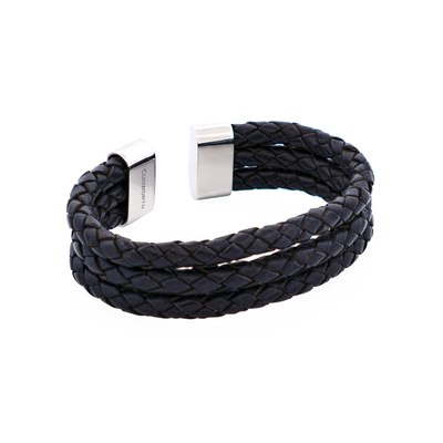 Stainless Steel Black Leather Bracelet