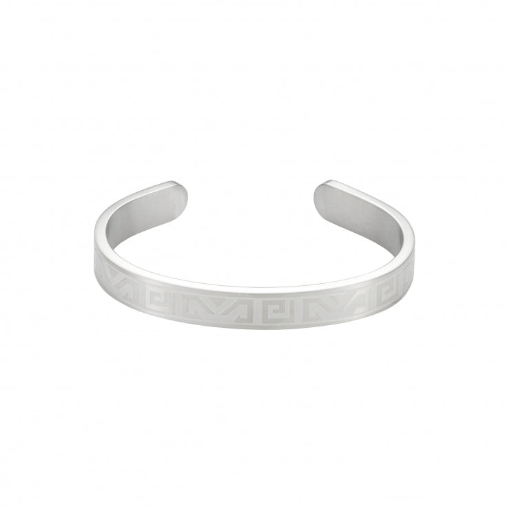 Brushed Stainless Steel Bangle & Cuff with Greek Key Pattern