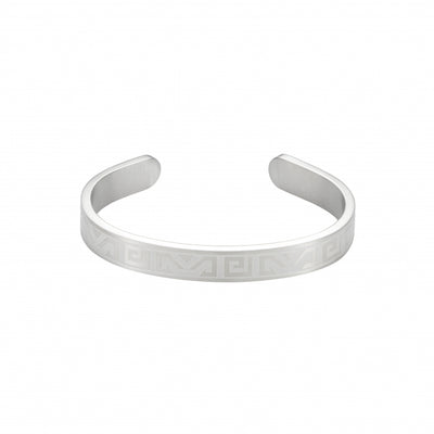 Brushed Stainless Steel Bangle & Cuff with Greek Key Pattern