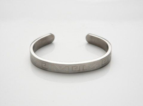 Brushed Stainless Steel Bangle & Cuff with Greek Key Pattern