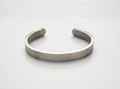Brushed Stainless Steel Bangle & Cuff with Greek Key Pattern