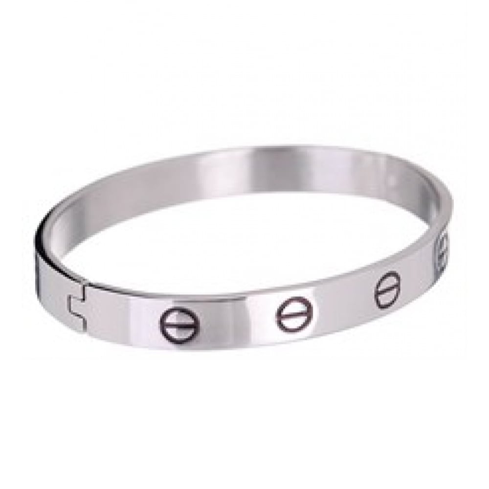 Polished Stainless Steel Bangle with Black Enamel Screws