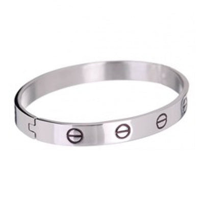 Polished Stainless Steel Bangle with Black Enamel Screws