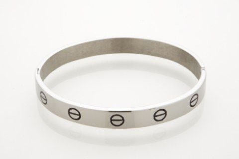 Polished Stainless Steel Bangle with Black Enamel Screws
