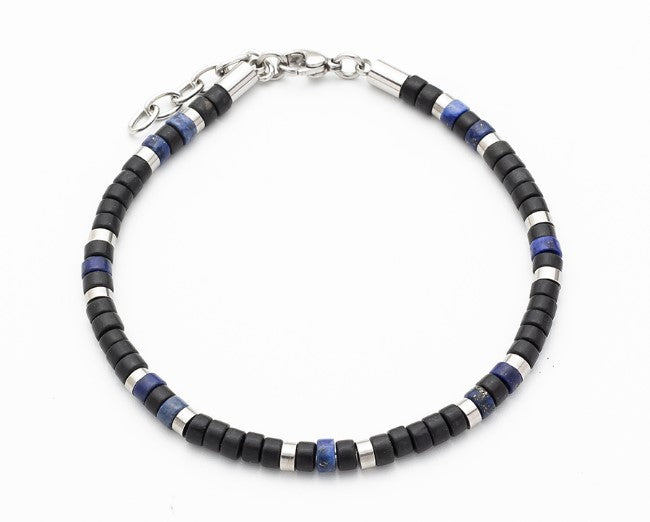 Savage - Agate & Lapis Stone & Stainless Steel Disc Bracelet