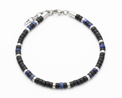 Savage - Agate & Lapis Stone & Stainless Steel Disc Bracelet