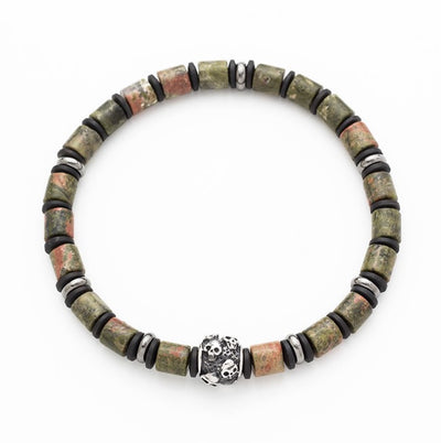 Savage - Epidote Stone & Stainless Steel Disc Bracelet