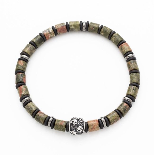 Savage - Epidote Stone & Stainless Steel Disc Bracelet