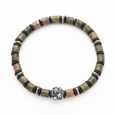 Savage - Epidote Stone & Stainless Steel Disc Bracelet