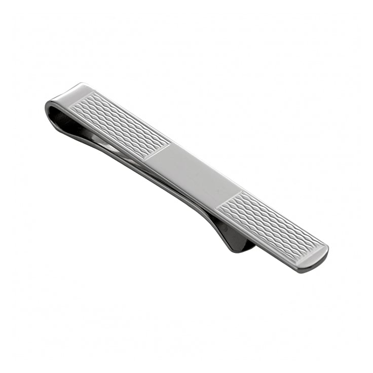 Rhodium Plated Sterling Silver Patterned Tie Slide 50mm