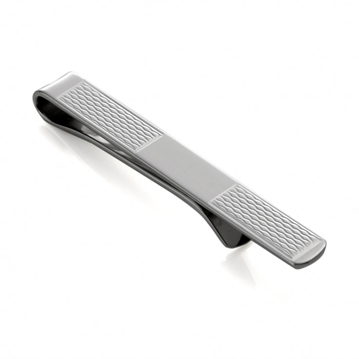 Rhodium Plated Sterling Silver Patterned Tie Slide 50mm