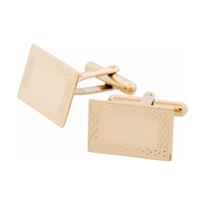 9ct Yellow Gold Rectangle Cufflinks with Engine Turn Border