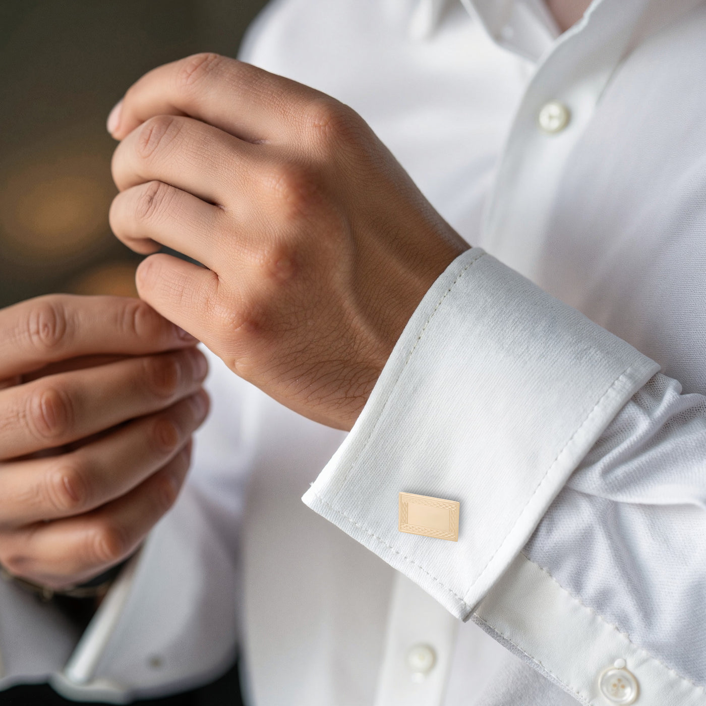 9ct Yellow Gold Rectangle Cufflinks with Engine Turn Border