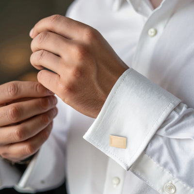 9ct Yellow Gold Rectangle Cufflinks with Engine Turn Border