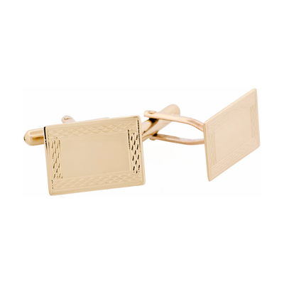 9ct Yellow Gold Rectangle Cufflinks with Engine Turn Border