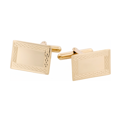 9ct Yellow Gold Rectangle Cufflinks with Engine Turn Border