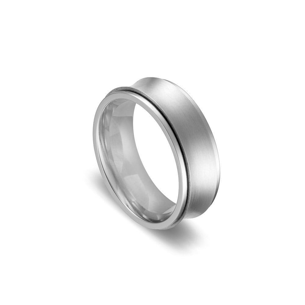 Stainless steel spinner ring with shiny curved edge