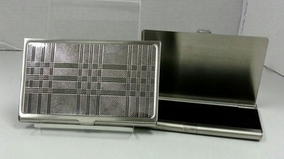 Card Case In Plaid Pattern Polished Stainless Steel