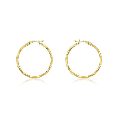 9ct Yellow Gold Diamond Cut Hoop Earrings 28mm – Solid gold hoops with shimmering diamond-cut finish by Alexander Jewellers Australia
