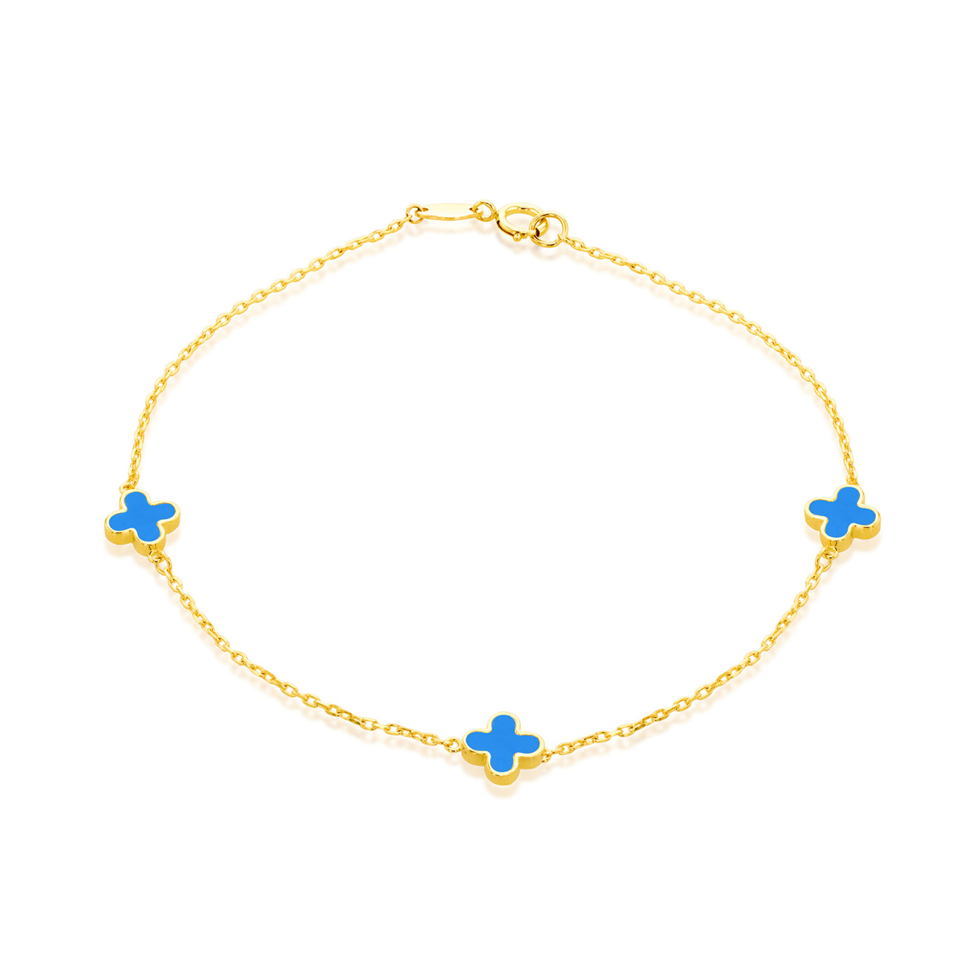 9ct Yellow Gold 3-Turquoise Petal Bracelet – 19cm