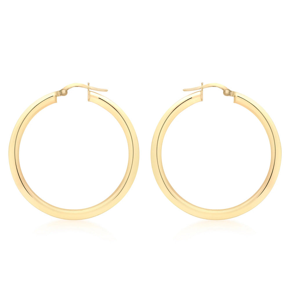 9ct Yellow Gold 3mm Round Hoop Earrings 35mm