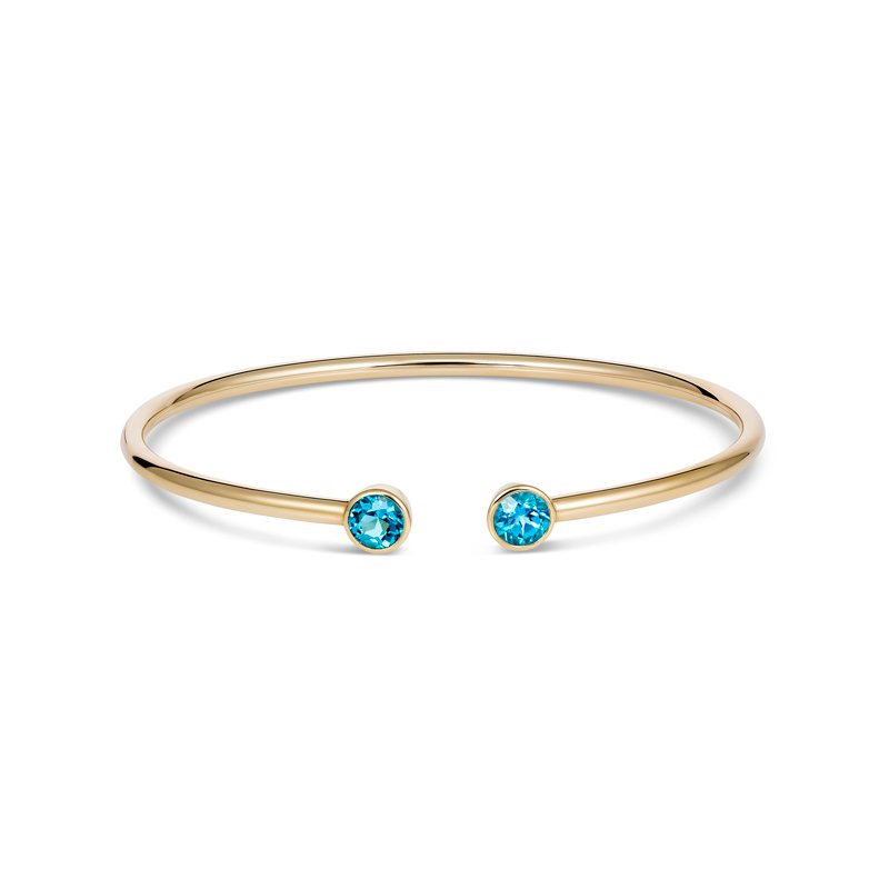 9ct Yellow Gold Adjustable Cuff Bangle with Blue Topaz Stones – Flex Design