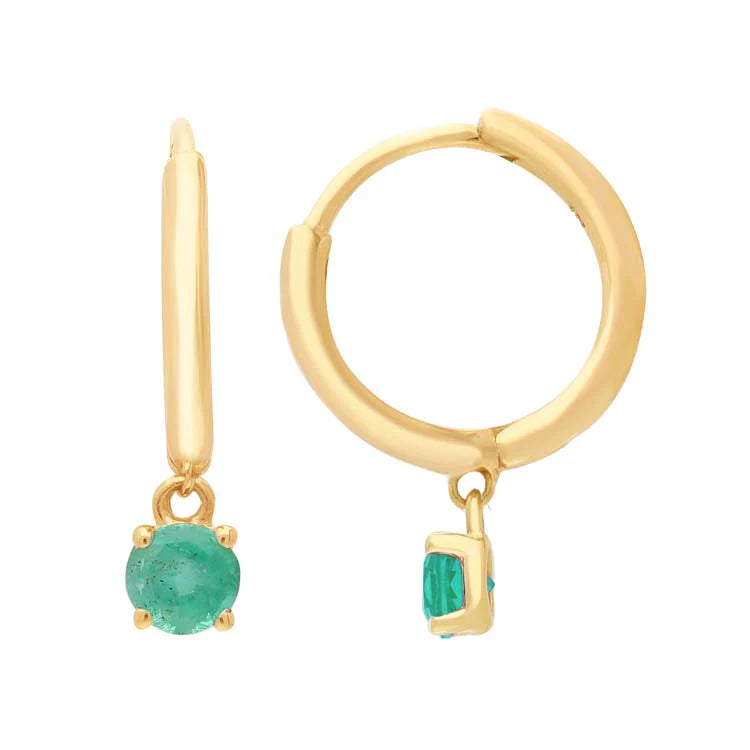 9ct Yellow Gold Emerald Huggie Earrings - Claw-Set Hoop Style by Alexander Jewellers