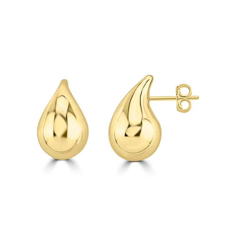 9ct Yellow Gold Hollow Drop Earrings - lightweight high-polish teardrop design on white background