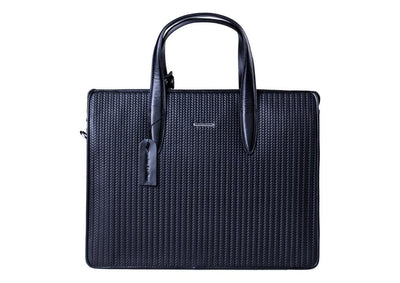 Black Leather Basketweave Tote Bag