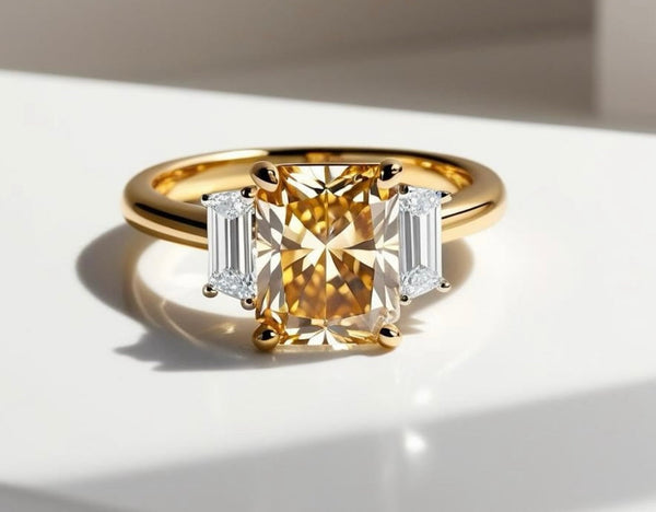 Australian yellow diamond engagement  ring with side stones - Alexander Jewellers