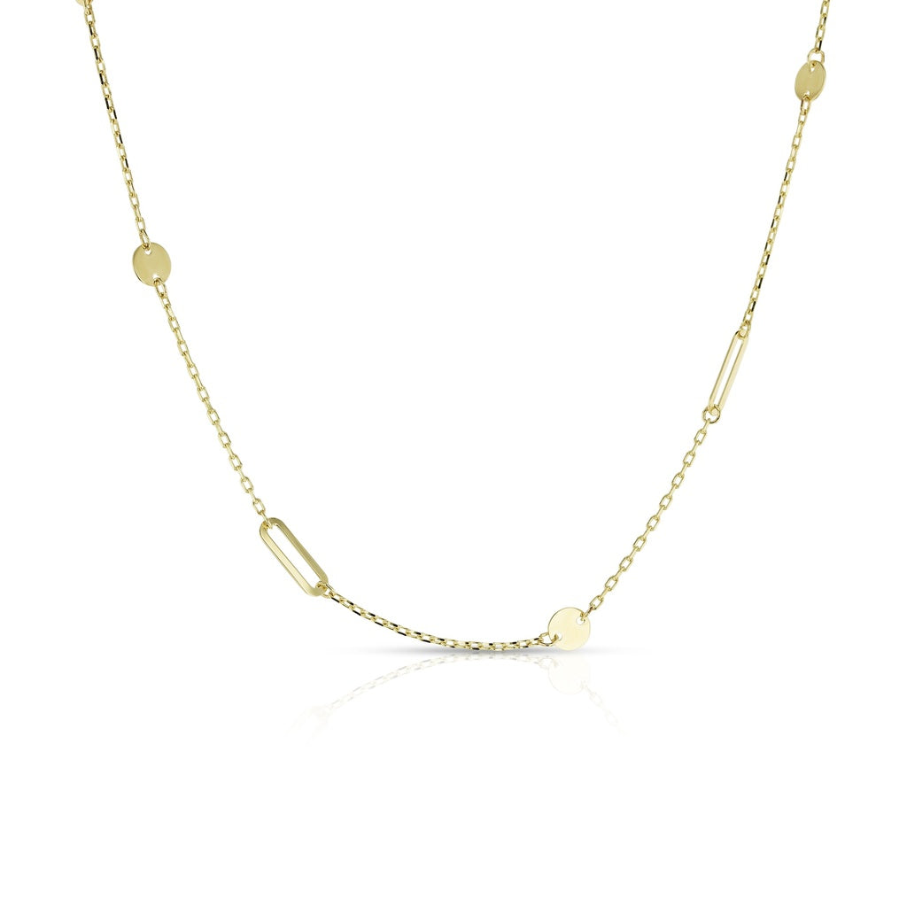 9ct FANCY NECKLACE CABLE W/ PAPERCLIP & DISCS