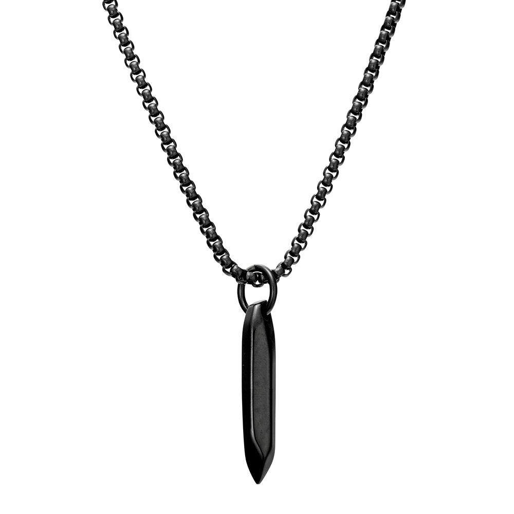 Black stainless steel box chain with obelisk pendant – front view