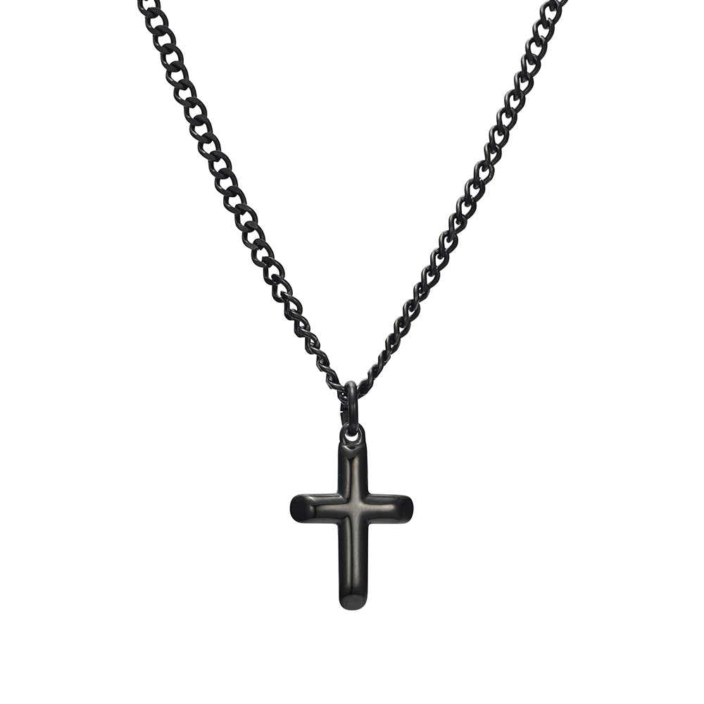 3D Latin Cross Cuban Link Necklace – Stainless Steel Chain (Gold, Silver, Black)