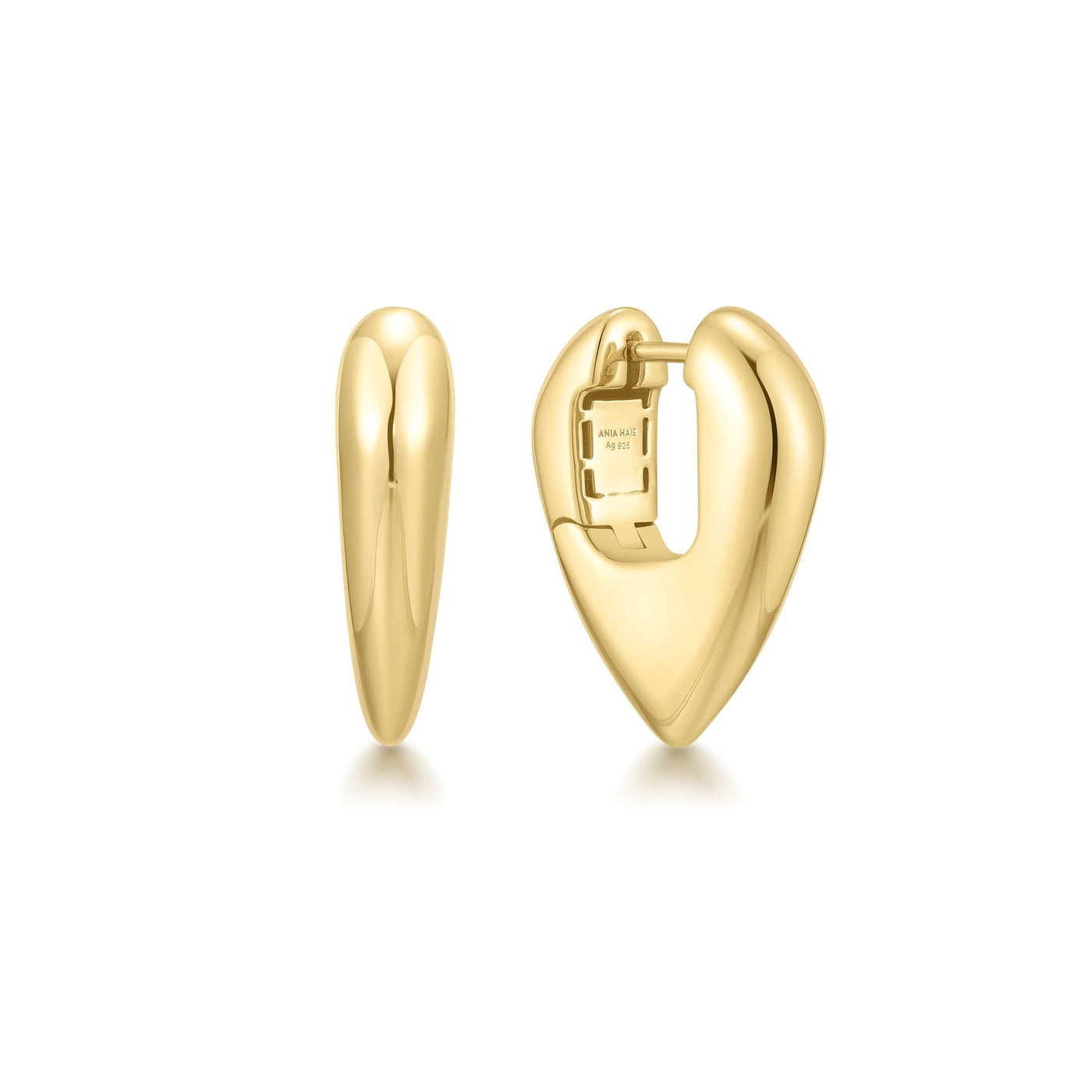 Gold Puffy Shield Hoop Earrings