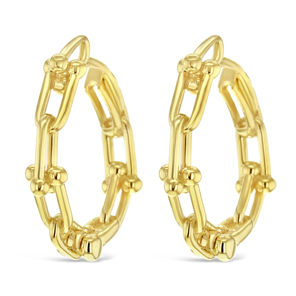 9ct Yellow Gold Chain Link Hoop Earrings 12mm
