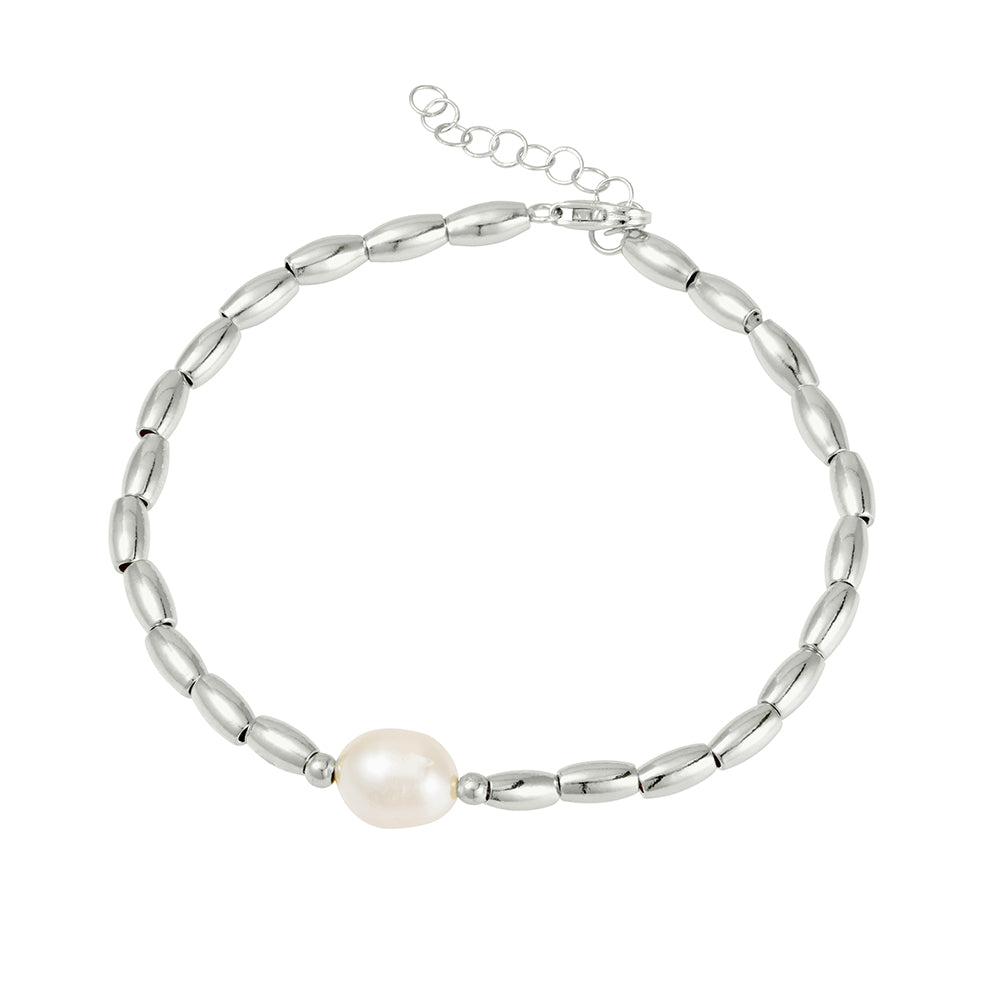 Freshwater pearl bead bracelet in sterling silver