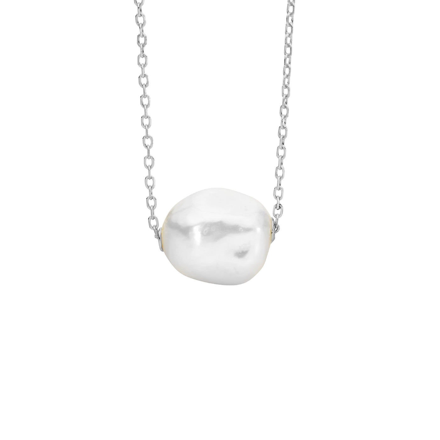 Freshwater pearl pendant on silver rhodium chain