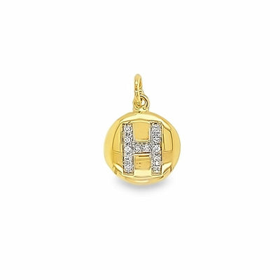 Gold pendant with letter 'H' on a white background