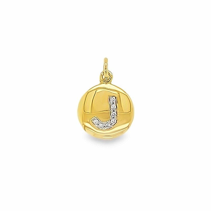 Gold pendant with letter 'J' on a white background
