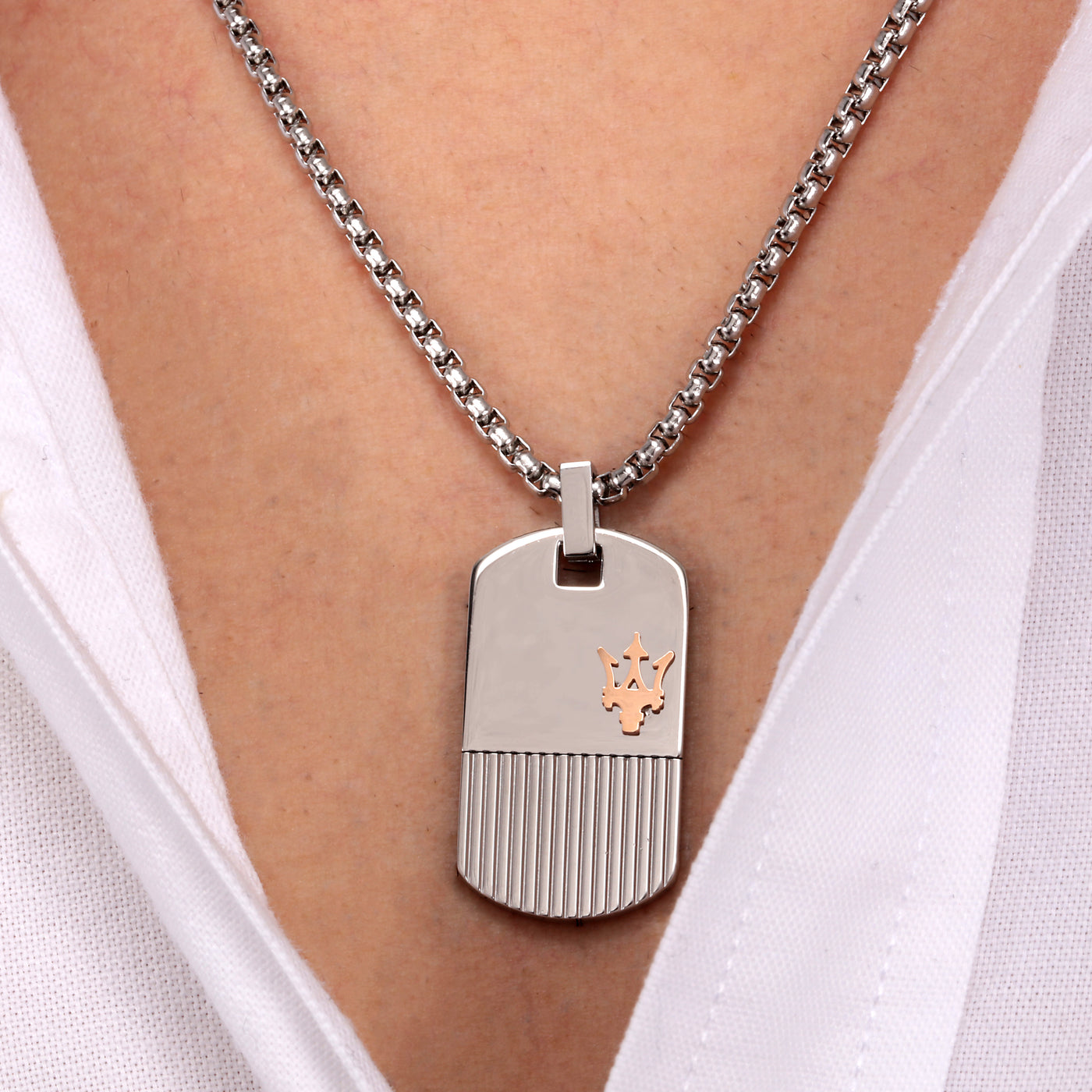 Maserati Silver and Rose Gold 60cm Pendant